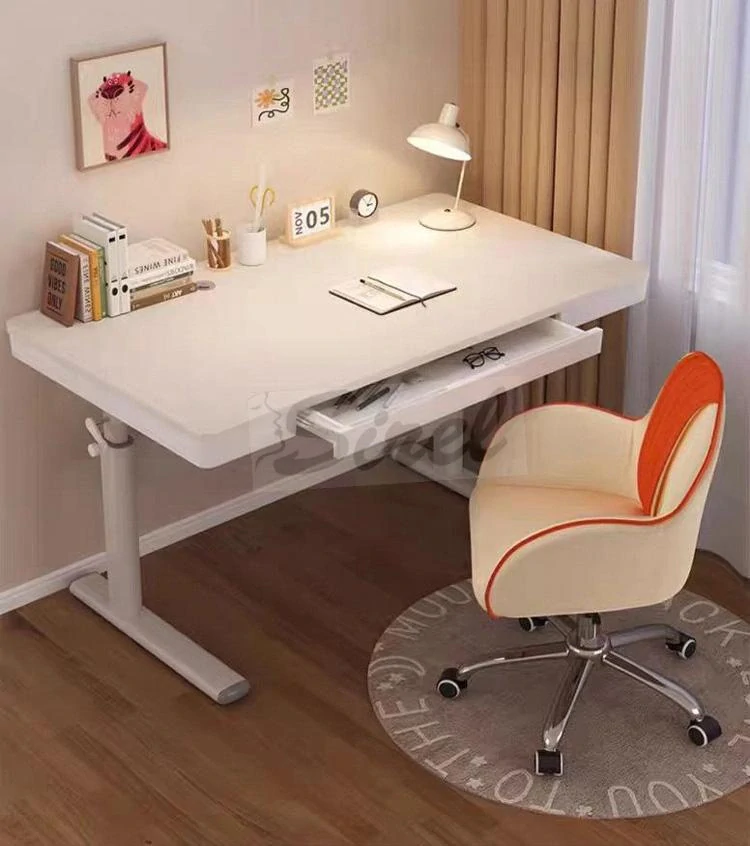 R8 Gamer 0696 Rastúci výškovo nastaviteľný písací stôl so zásuvkou, biely, 120×60 cm