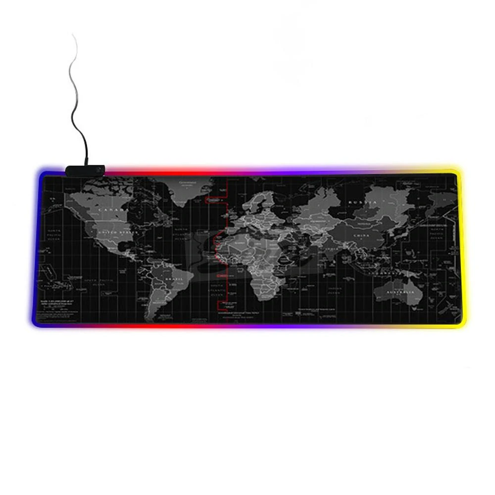 Yelandar RGB LED protišmyková podložka pod myš a klávesnicu s motívom mapy sveta XXL