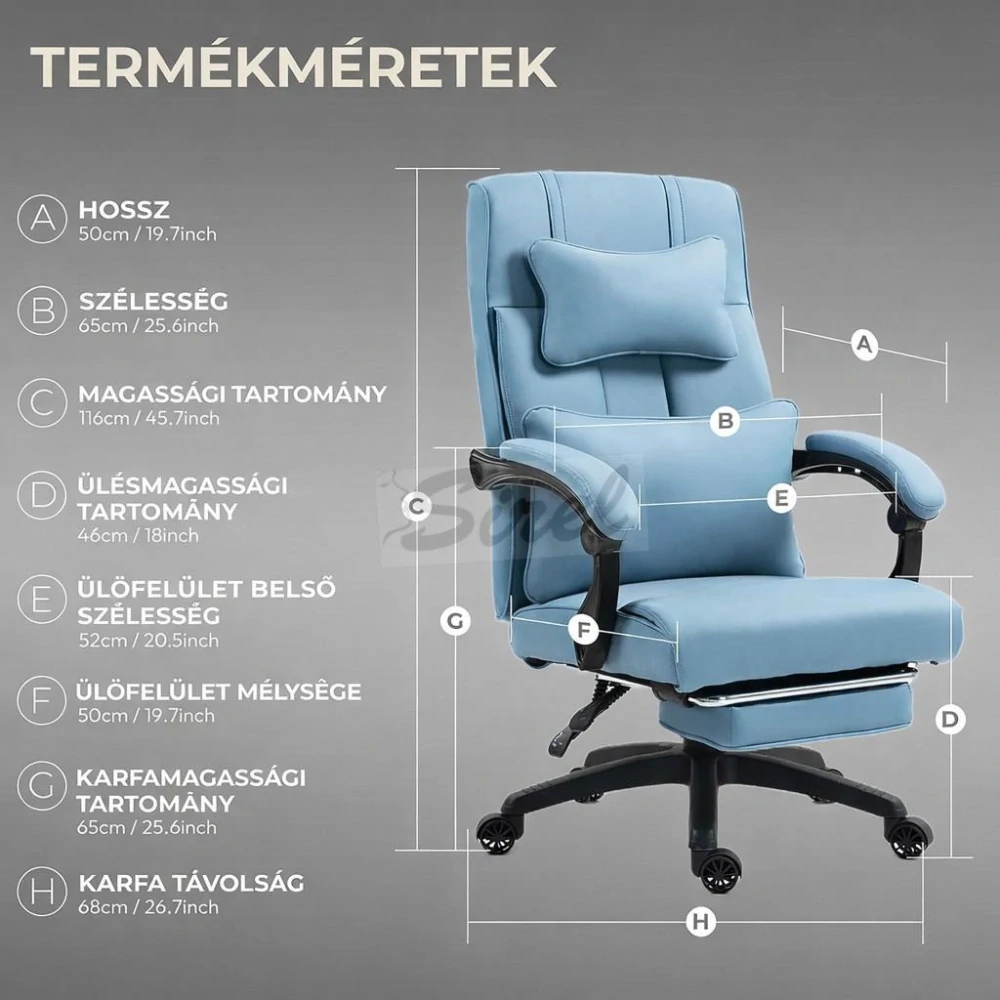 Dowinx manažérska stolička, modrá – s opierkou nôh a nastaviteľnou bedrovou a opierkou hlavy.