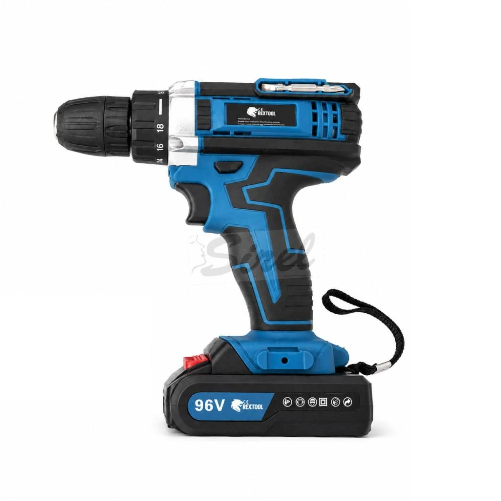 Trojdielna sada akumulátorového náradia Rextool s 2×96 V akumulátormi