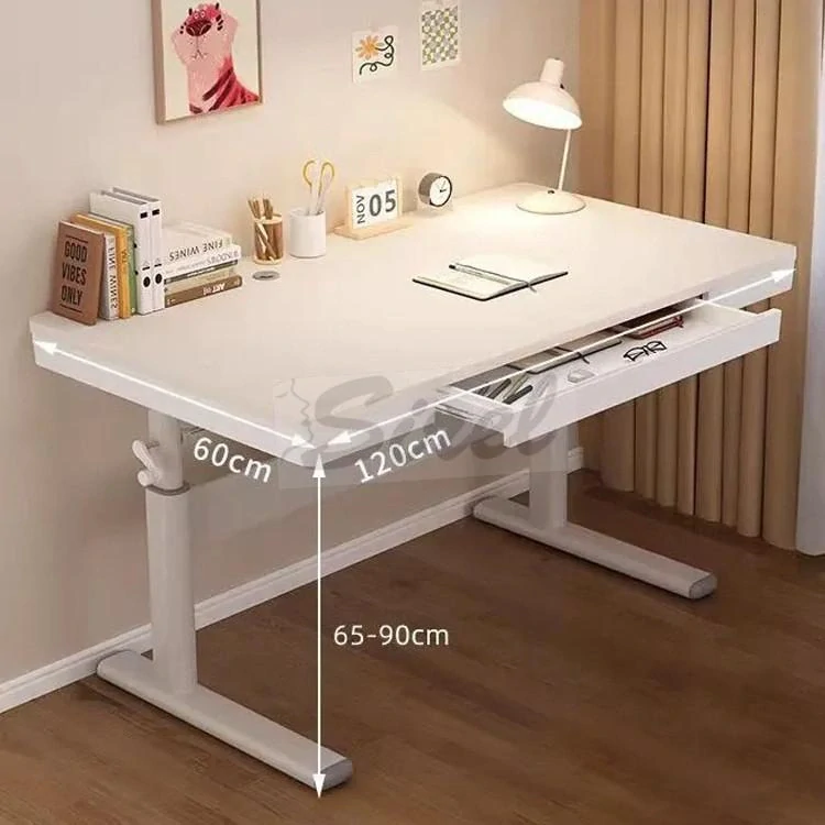 R8 Gamer 0696 Rastúci výškovo nastaviteľný písací stôl so zásuvkou, biely, 120×60 cm