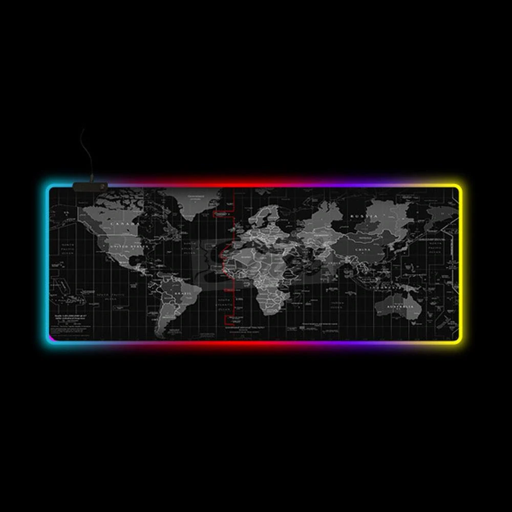 Yelandar RGB LED protišmyková podložka pod myš a klávesnicu s motívom mapy sveta XXL