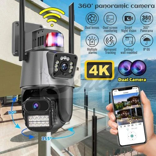 Titan 360° 8MP 4K WiFi vonkajšia PTZ bezpečnostná kamera – iCSee, nočné videnie, sledovanie pohybu, IP66, sivá-čierna