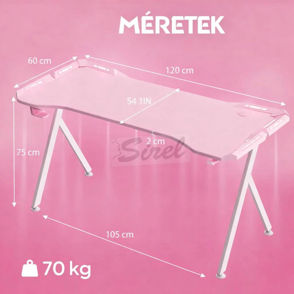 Dowinx RGB herný stôl 120×60 cm – ružový, s držiakom na pohár, držiakom na slúchadlá a diaľkovým ovládaním