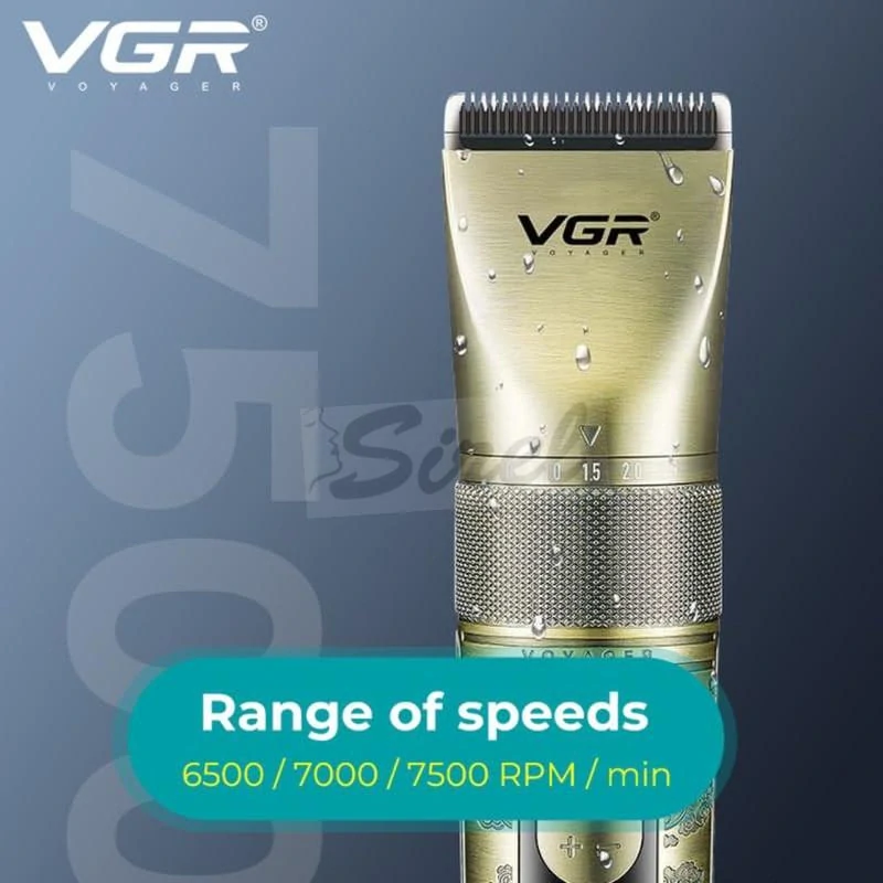 VGR V-659 Profesionálny strojček na vlasy – keramická a práškovo-metalurgická čepeľ, Zoom Wheel nastavenie, IPX7 vodotesný, 6500–7500 RPM, výdrž až 300 minút
