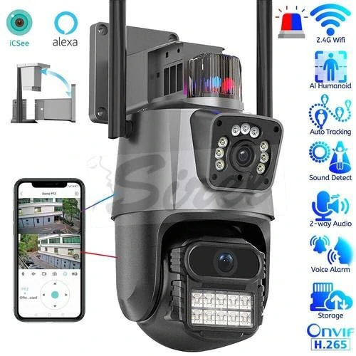 Titan 360° 8MP 4K WiFi vonkajšia PTZ bezpečnostná kamera – iCSee, nočné videnie, sledovanie pohybu, IP66, sivá-čierna