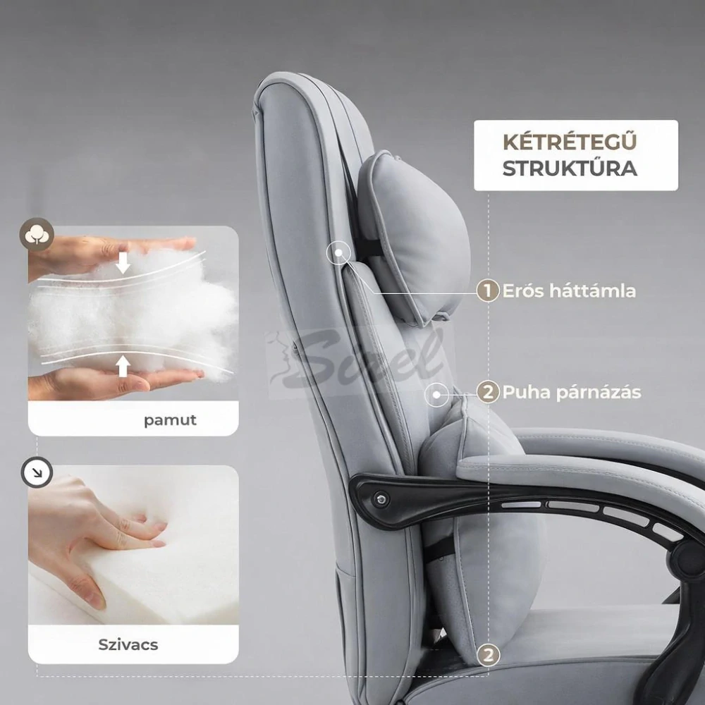 Dowinx manažérska stolička, sivá – s opierkou nôh a nastaviteľnou bedrovou a opierkou hlavy.