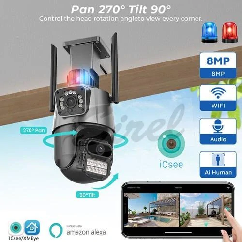 Titan 360° 8MP 4K WiFi vonkajšia PTZ bezpečnostná kamera – iCSee, nočné videnie, sledovanie pohybu, IP66, sivá-čierna