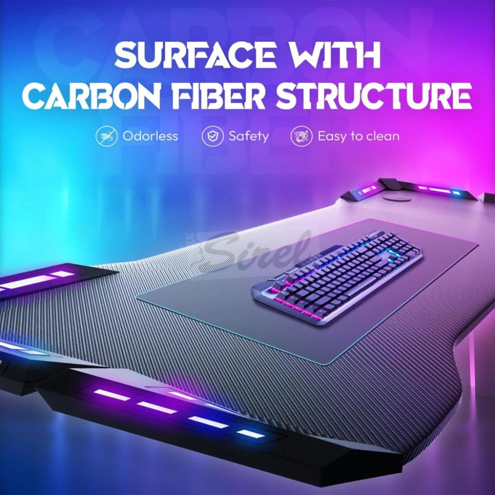 Dowinx RGB herný stôl 120×60 cm – čierny, s držiakom na pohár, držiakom na slúchadlá a diaľkovým ovládaním.