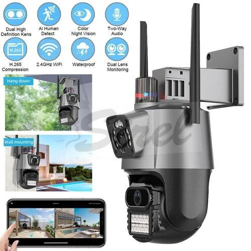 Titan 360° 8MP 4K WiFi vonkajšia PTZ bezpečnostná kamera – iCSee, nočné videnie, sledovanie pohybu, IP66, sivá-čierna