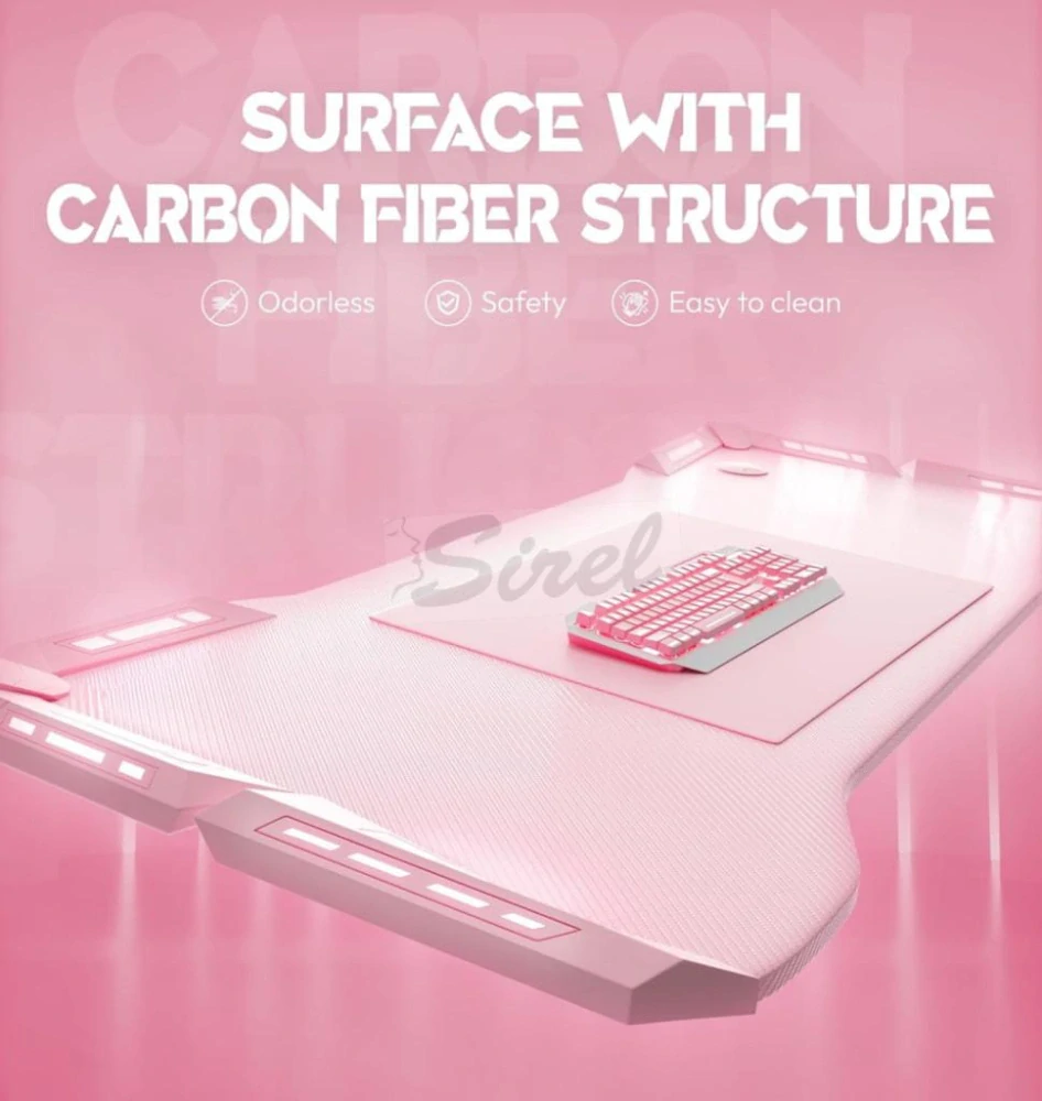 Dowinx RGB herný stôl 120×60 cm – ružový, s držiakom na pohár, držiakom na slúchadlá a diaľkovým ovládaním