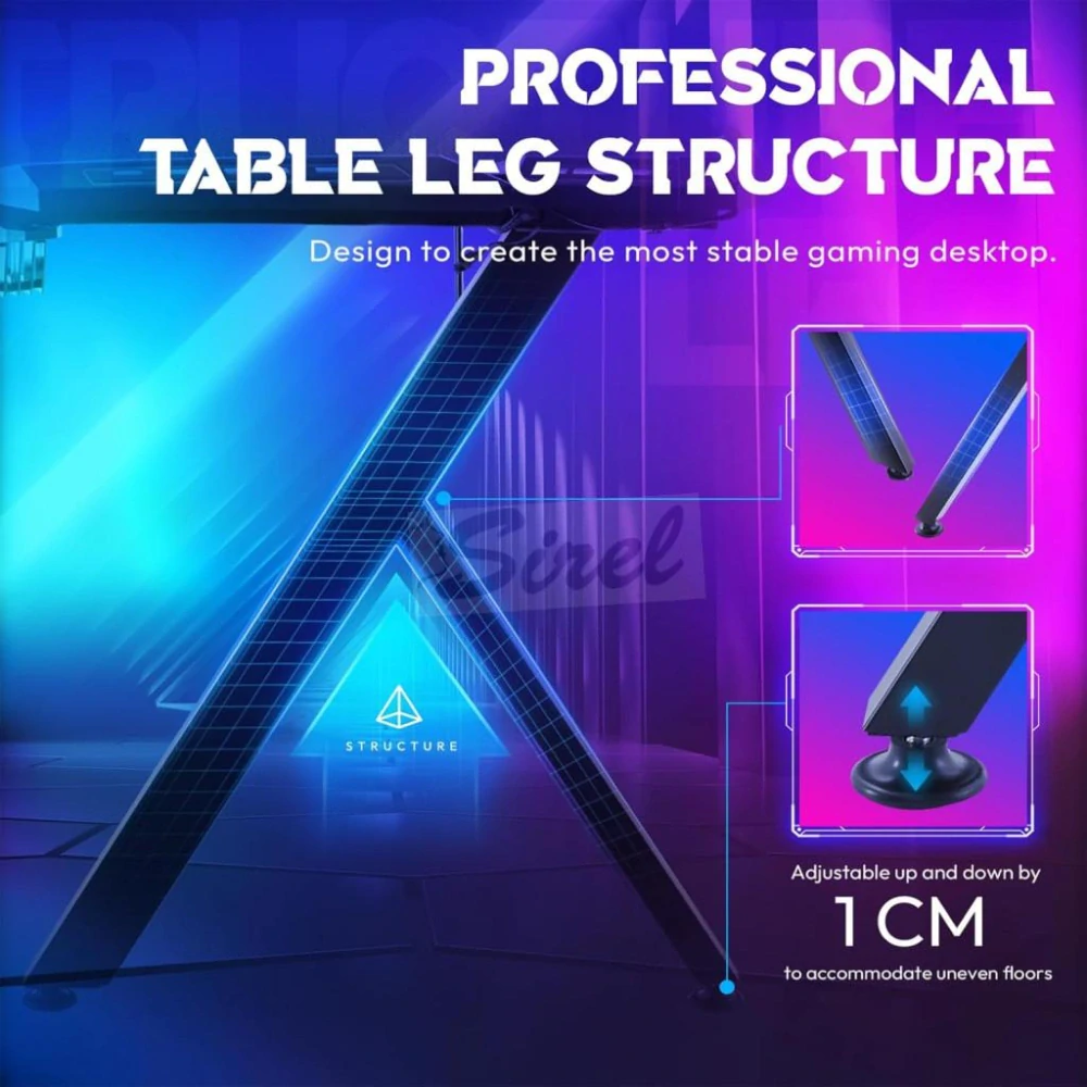 Dowinx RGB herný stôl 140×60 cm – čierny, s držiakom na pohár, držiakom na slúchadlá a diaľkovým ovládaním