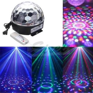 LED disko guľa, 6x3W, RGBV, USB, SERVO, MP3 s diaľkovým ovládaním