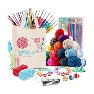 Darčeková sada R8 Súprava na háčkovanie s farebnými priadzami a doplnkami v taške cez rameno