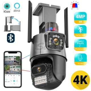 Titan 360° 8MP 4K WiFi vonkajšia PTZ bezpečnostná kamera – iCSee, nočné videnie, sledovanie pohybu, IP66, sivá-čierna